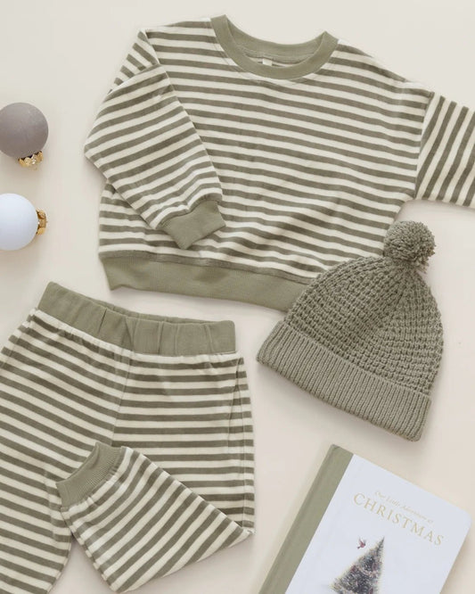 Velour Relaxed Sweatshirt & Sweatpants Set: Spruce Stripe - Bossy Beans