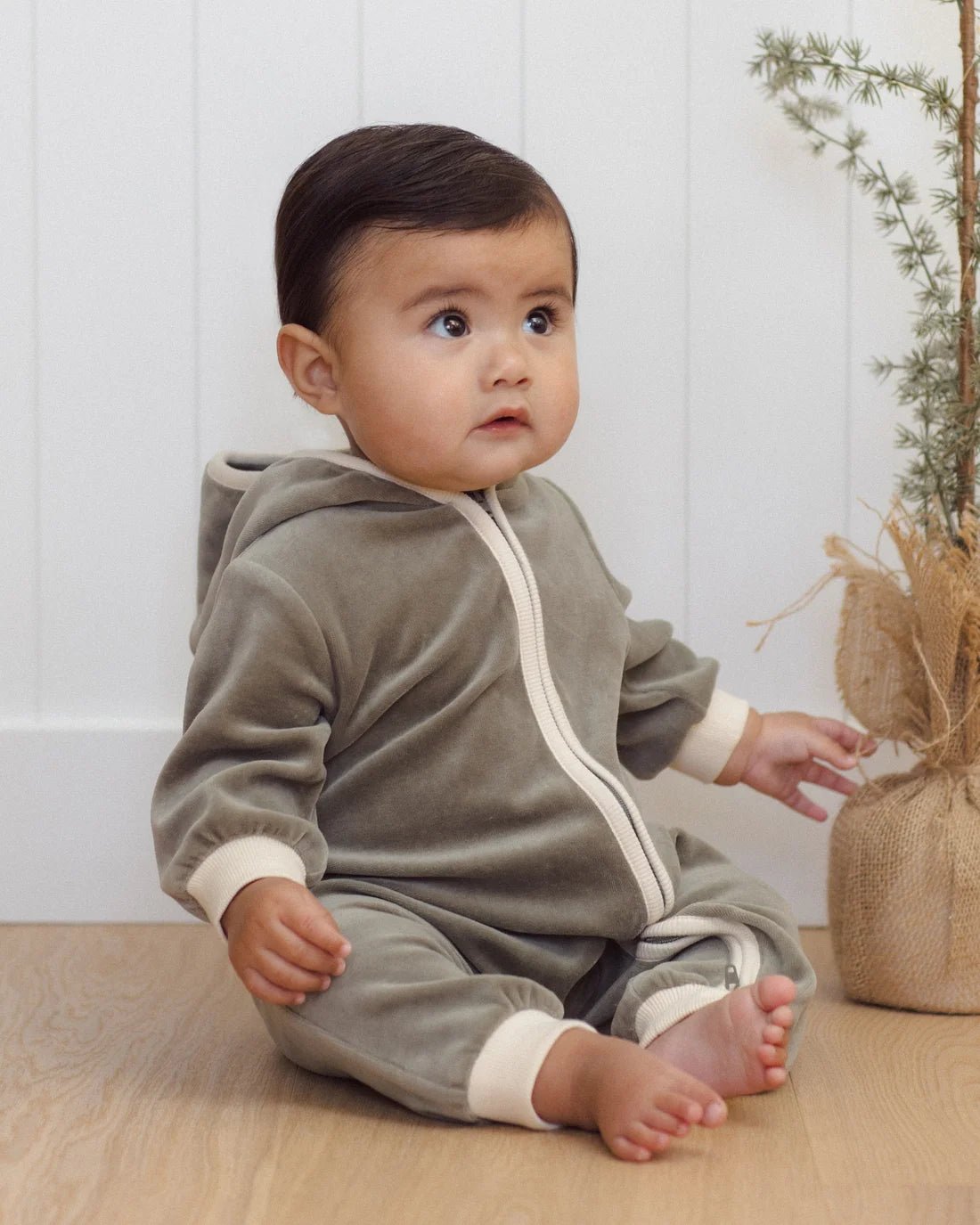 Velour Zip Jumpsuit: Spruce - Bossy Beans