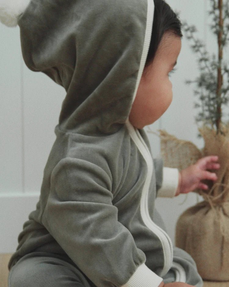 Velour Zip Jumpsuit: Spruce - Bossy Beans