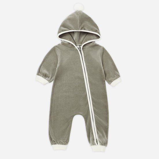 Velour Zip Jumpsuit: Spruce - Bossy Beans