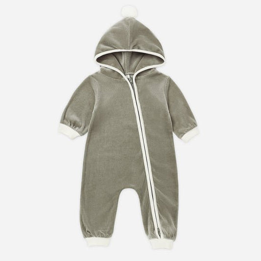 Velour Zip Jumpsuit: Spruce - Bossy Beans