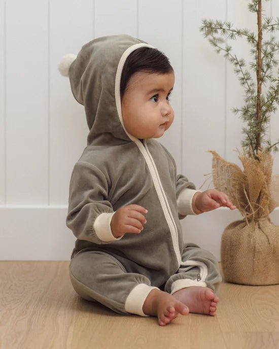 Velour Zip Jumpsuit: Spruce - Bossy Beans