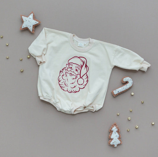 Vintage Santa Christmas Sweatshirt Romper - Bossy Beans
