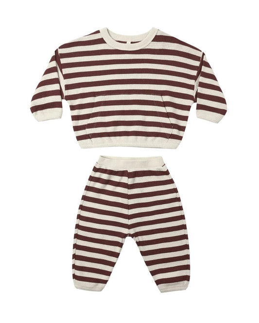 Waffle Slouch Set: Black Cherry Stripe - Bossy Beans