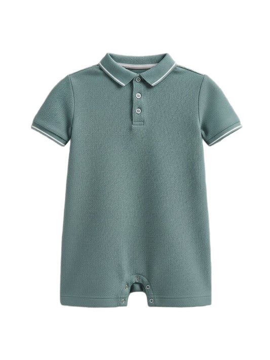 Walter Pique Polo Romper - Laguna - Bossy Beans