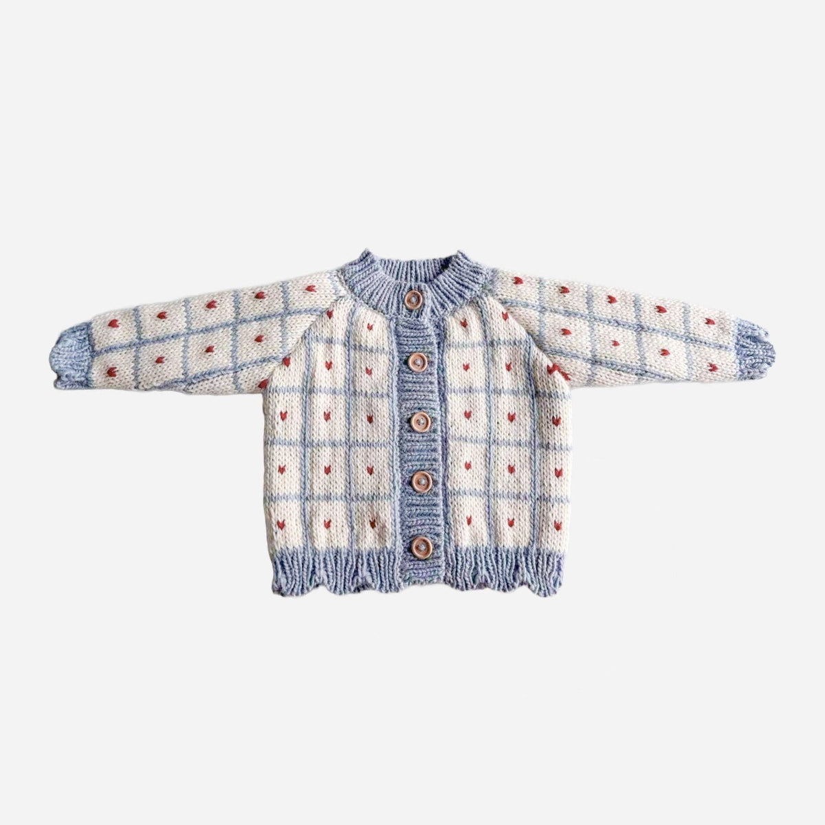 Windowpane Heart Cardigan Blue Checkered - Bossy Beans