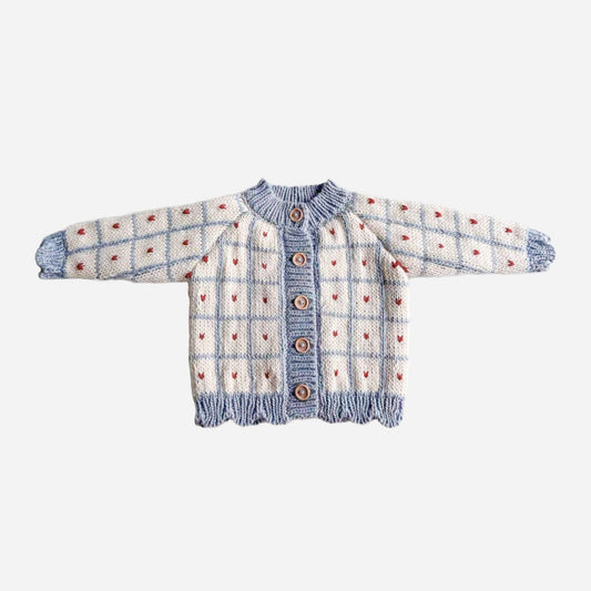 Windowpane Heart Cardigan Blue Checkered - Bossy Beans