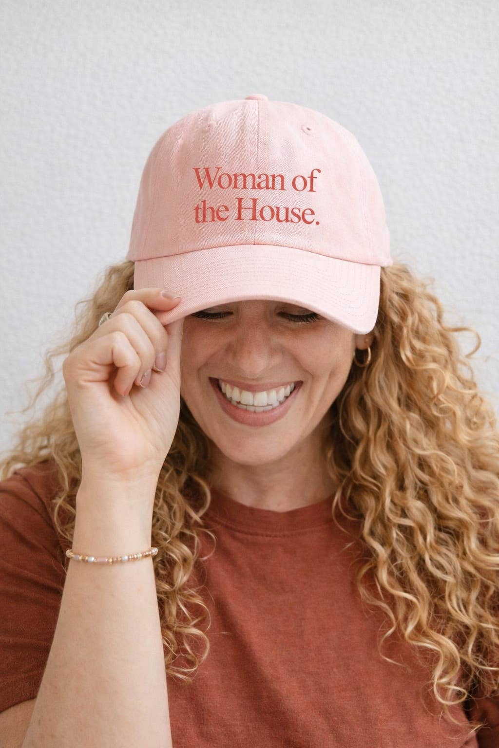 "Woman of the House" Embroidered Hat (Ivory/Pink) - Bossy Beans