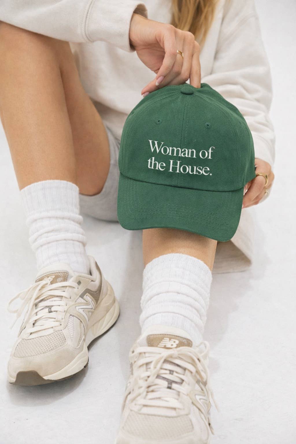 "Woman of the House" Embroidered Hat (Ivory/Pink) - Bossy Beans