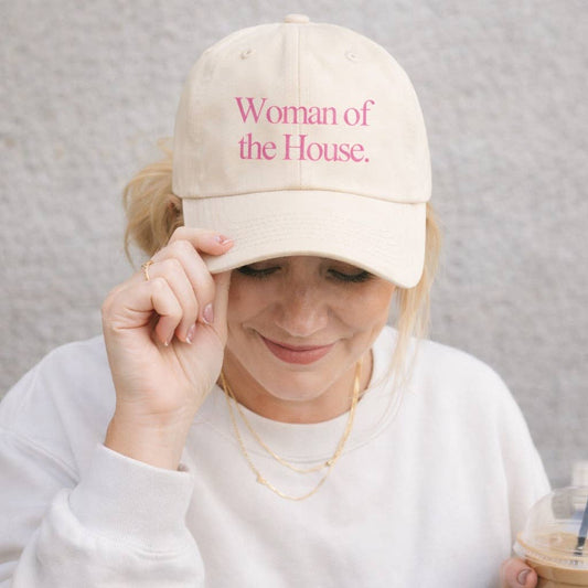 "Woman of the House" Embroidered Hat (Ivory/Pink) - Bossy Beans