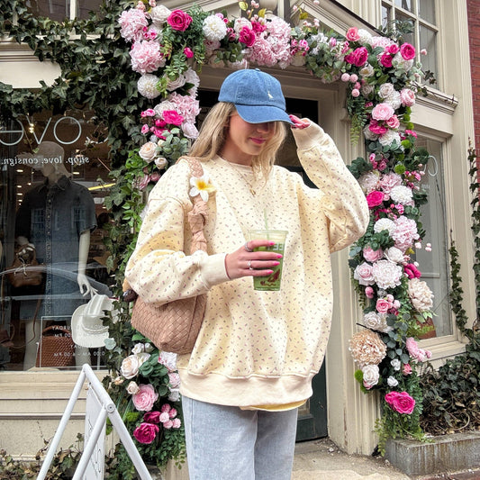 Women's Toasted Cream Ditsy Rose Sweatshirt - Bossy Beans