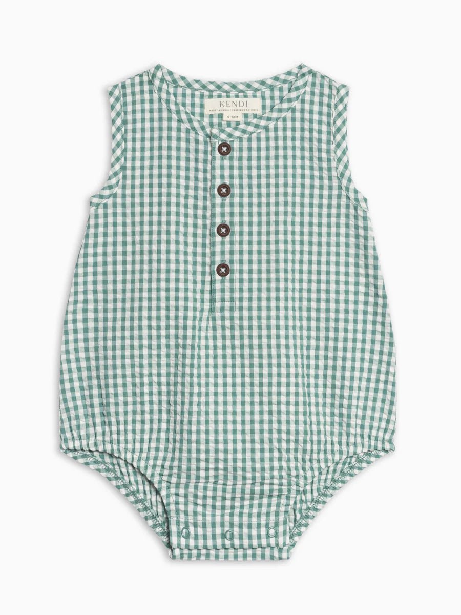 Wren Seersucker Bubble Romper - Laguna Gingham - Bossy Beans