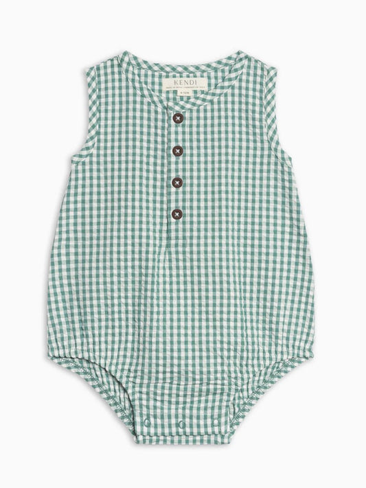 Wren Seersucker Bubble Romper - Laguna Gingham - Bossy Beans
