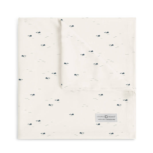 Organic Baby Swaddle Blanket - Whales / Harbor