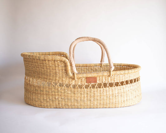 Flore Open Weave Moses Basket - Natural Handle