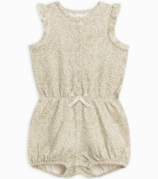 organic baby amelia romper in fern with nickel snaps
