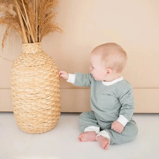 Organic Bubble Romper - Sage Stripe