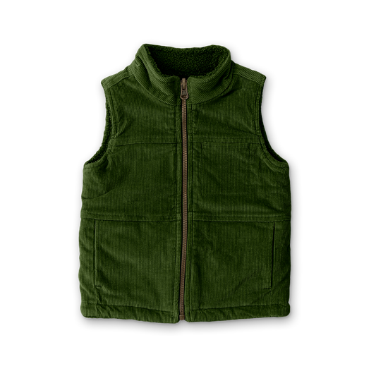 Kids Sherpa/Corduroy Reversible Vest - Spruce