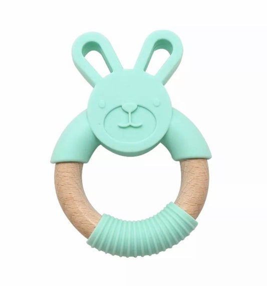 Mint silicone and beechwood teether