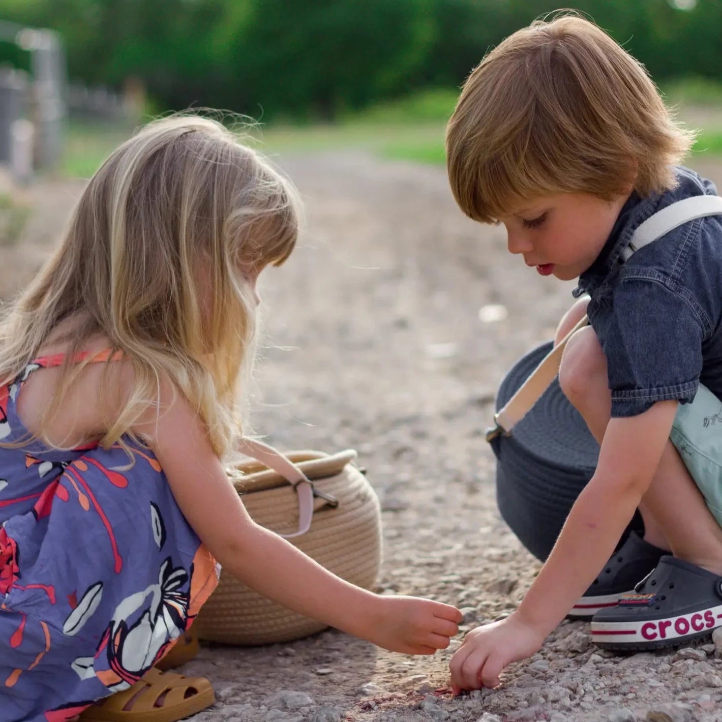 children playing with explorer basket
