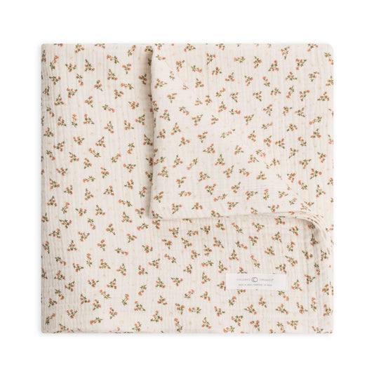 Organic Muslin Swaddle Blanket - Wildflowers / Salmon + Herb 