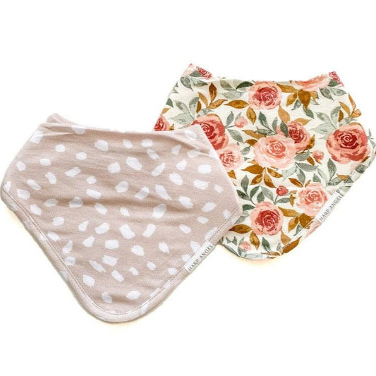 Scarf Baby Bib Set - Sand Spotted / Dusty Floral