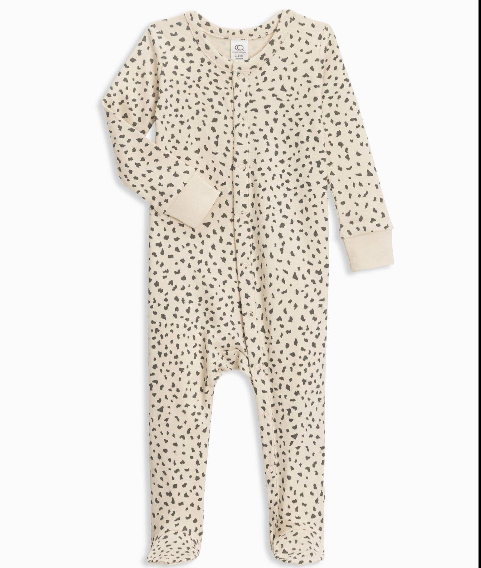 Footed Sleeper - Cheetah / Pewter - Organic Cotton - Bossy Beans