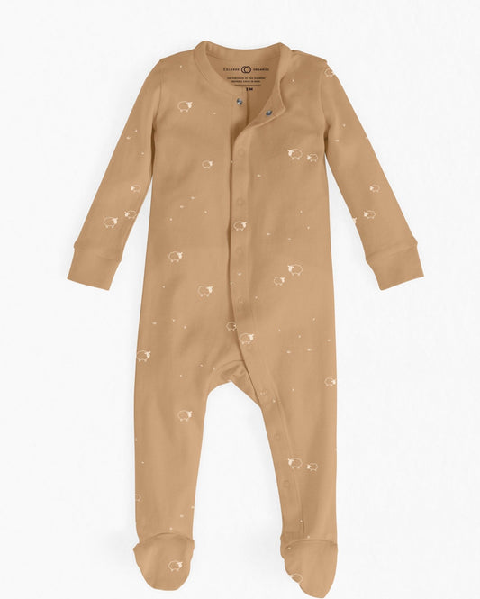 Footed Sleeper - Lamb / Tan - Organic Cotton - Bossy Beans