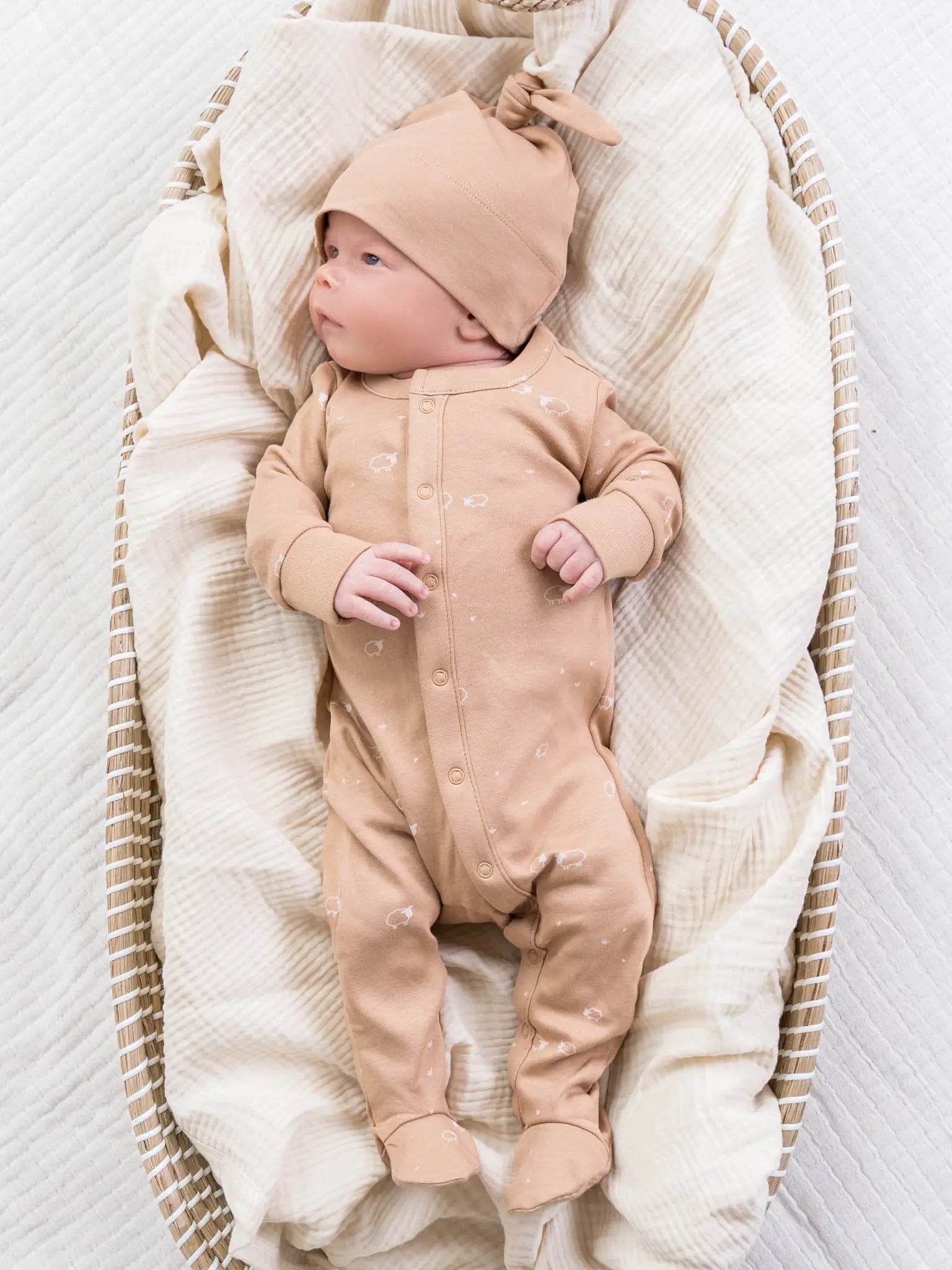 Footed Sleeper - Lamb / Tan - Organic Cotton - Bossy Beans