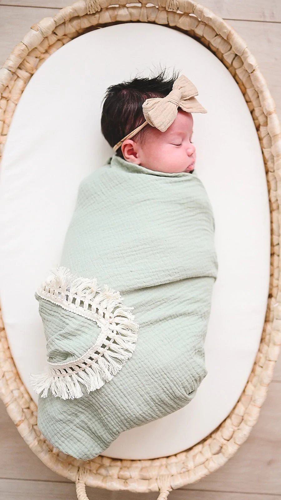 Fringe Swaddle Blanket - Sage - Bossy Beans