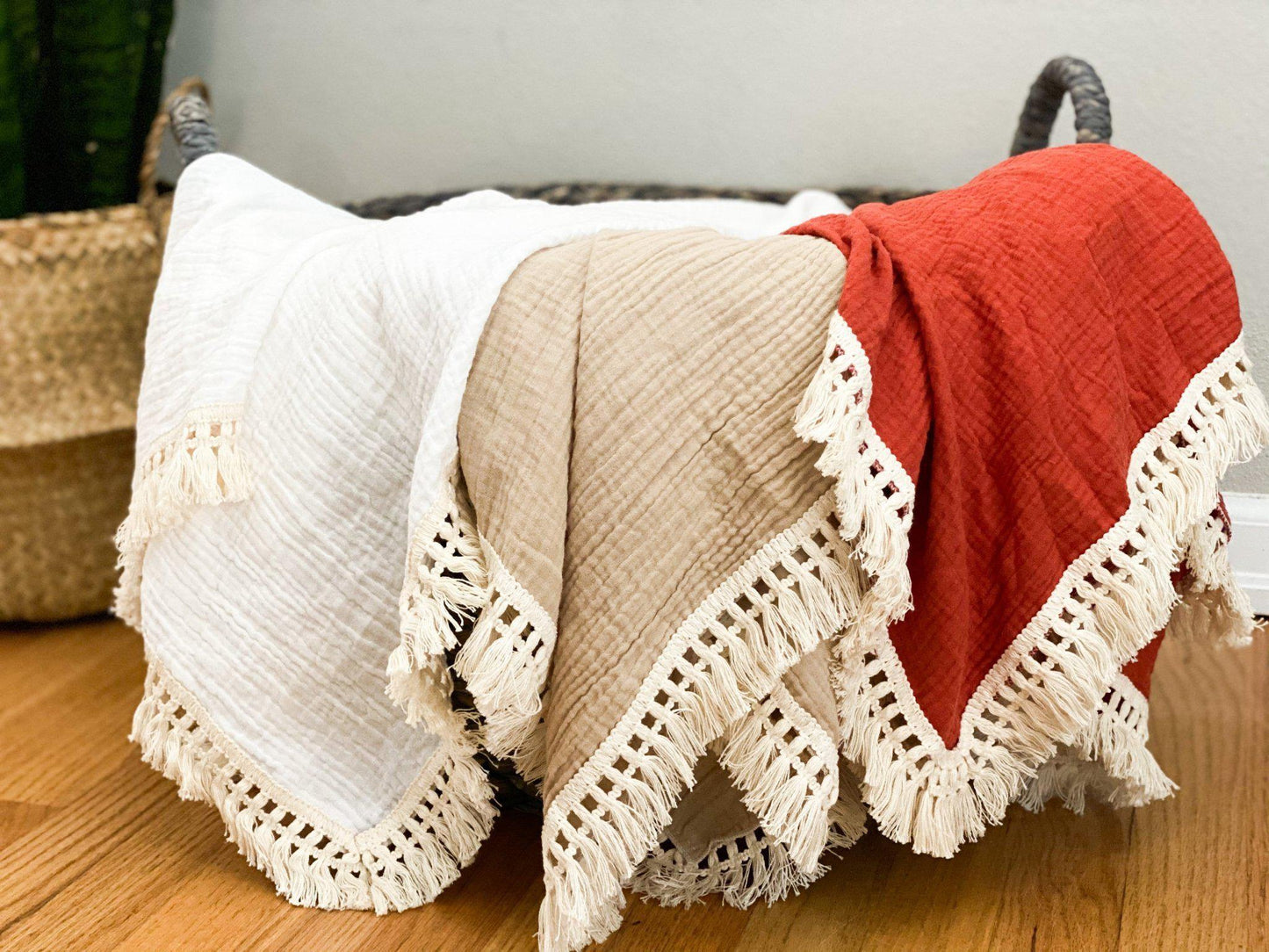 Fringe Swaddle Blanket - Tan - Bossy Beans