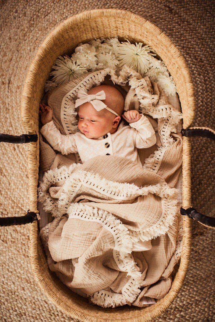 Fringe Swaddle Blanket - Tan - Bossy Beans
