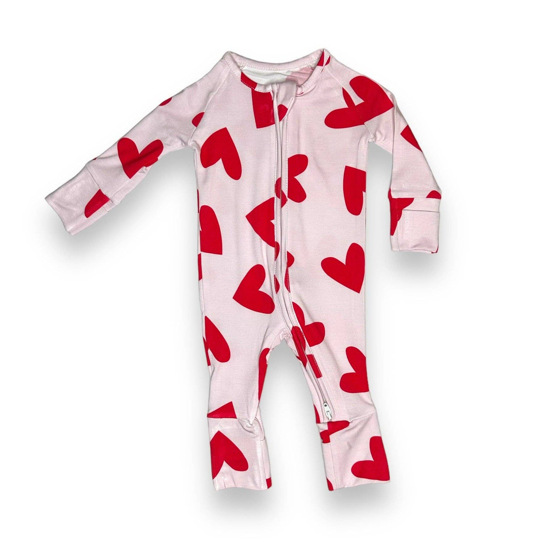 Hearts Bamboo Zipper Footie - Valentine - Bossy Beans