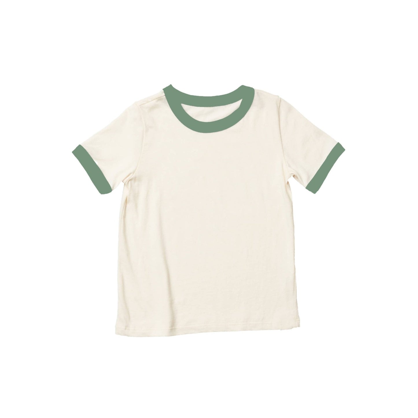 Kid's Ringer Tee - Offwhite and Green - Bossy Beans
