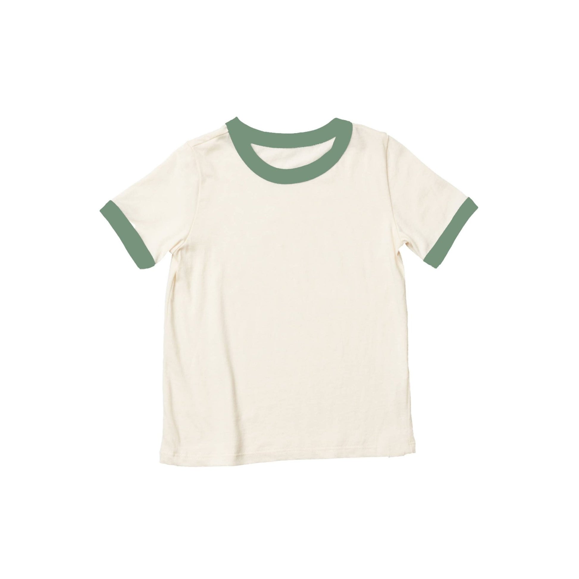 Kid's Ringer Tee - Offwhite and Green - Bossy Beans