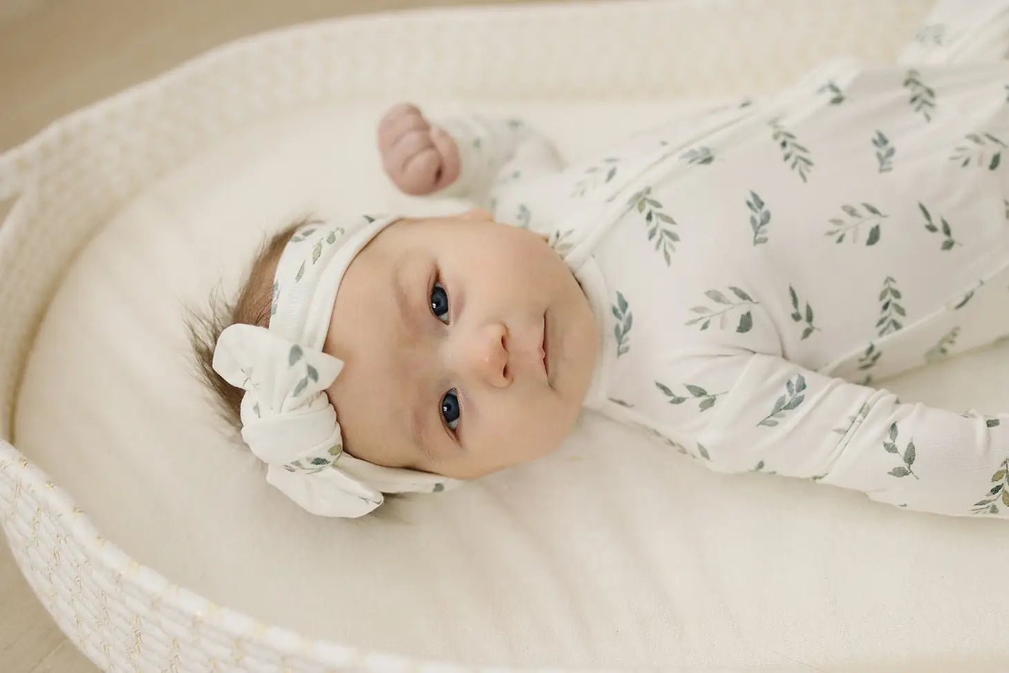 Knotted Baby Gown - Green Leaves - Bossy Beans