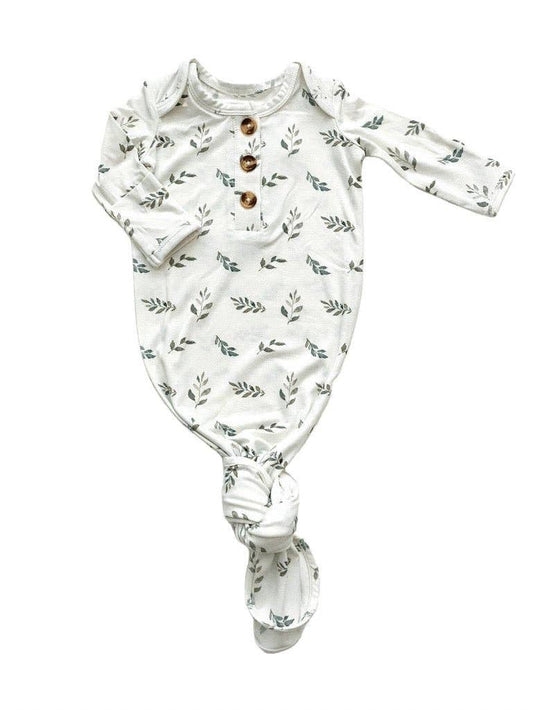 Knotted Baby Gown - Green Leaves - Bossy Beans