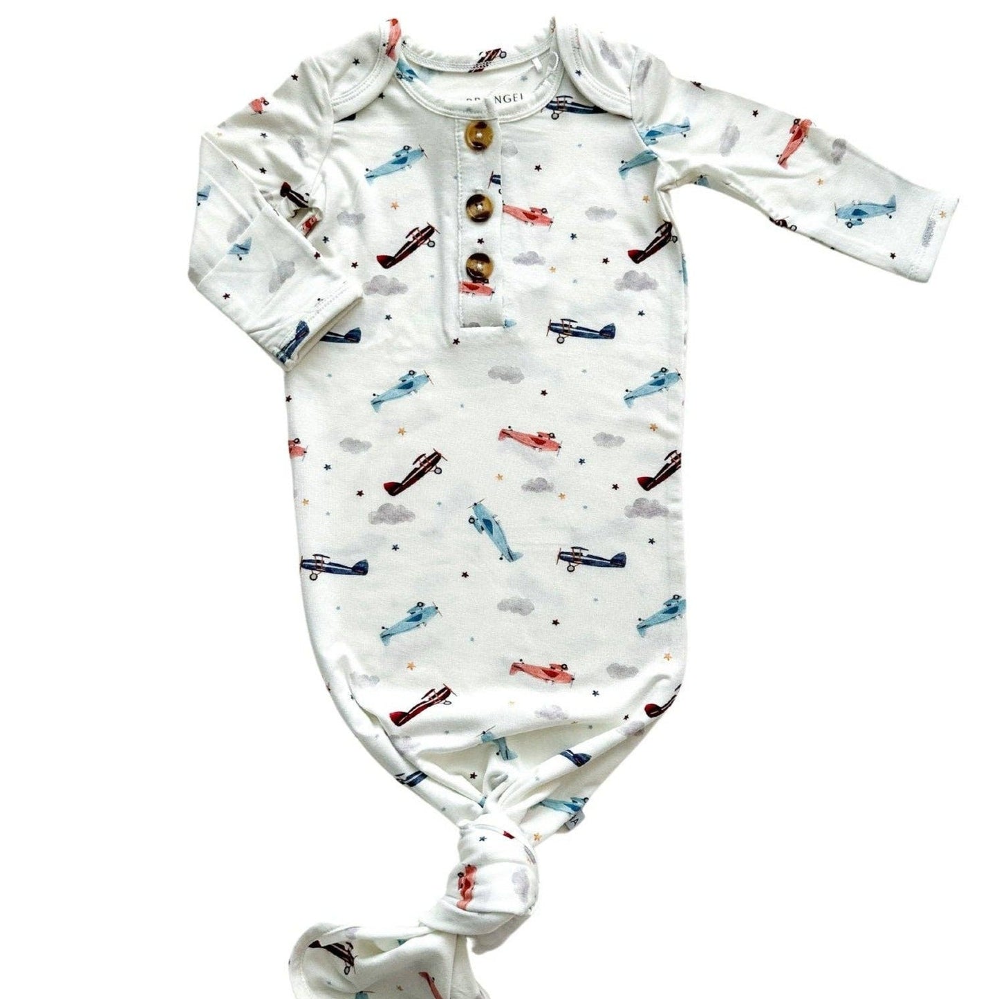 Knotted Baby Gown + Hat - Vintage Airplane - Bossy Beans
