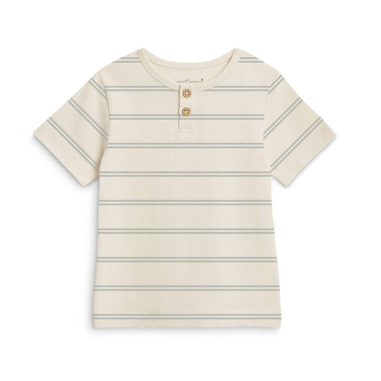 Organic Baby Reef Henley Crew Neck Tee - Fisher Stripe - Bossy Beans