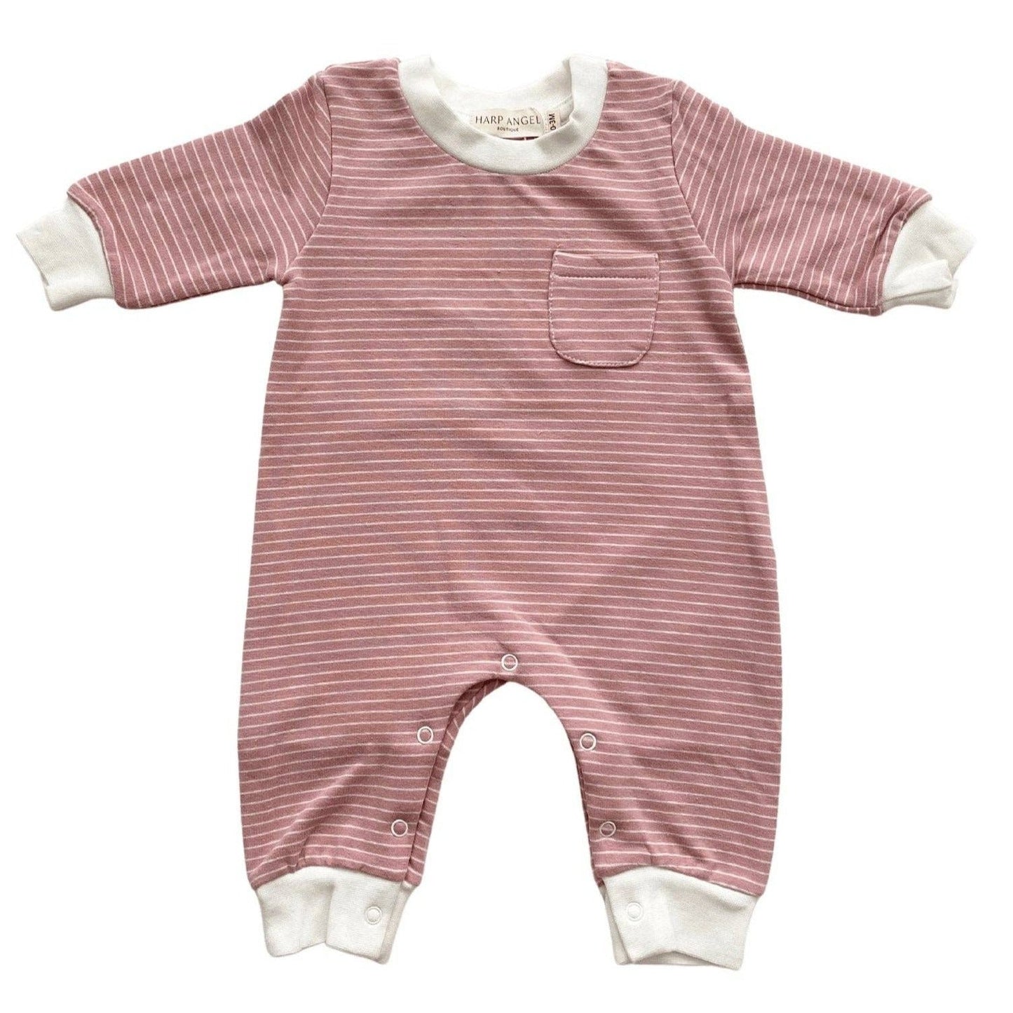 Organic Cotton Terry Romper - Rose Pink Stripe - Bossy Beans