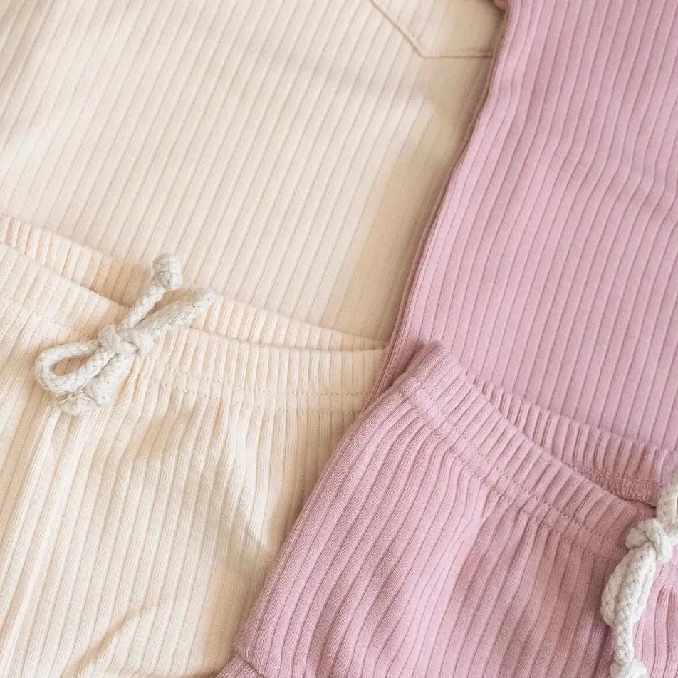 Organic Ribbed Lounge Set - Dusty Rose - Bossy Beans