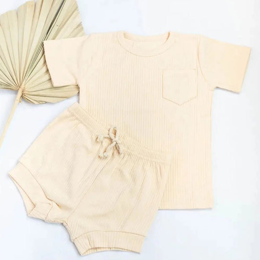 Organic Ribbed Lounge Set - Natural - Bossy Beans