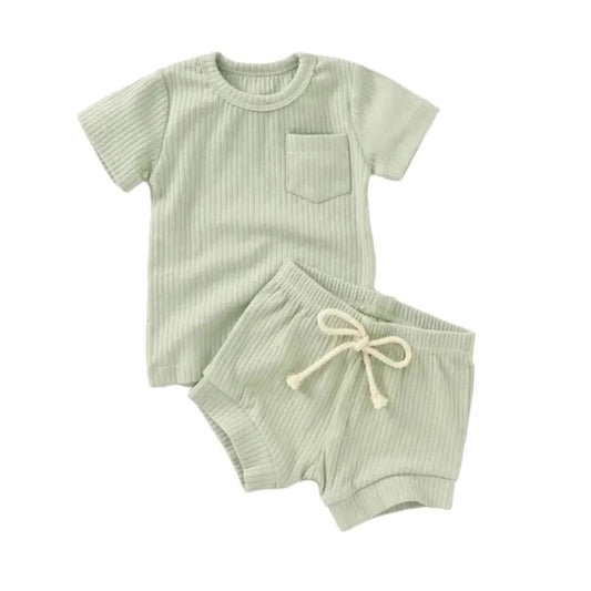 Organic Ribbed Lounge Set - Sage - Bossy Beans