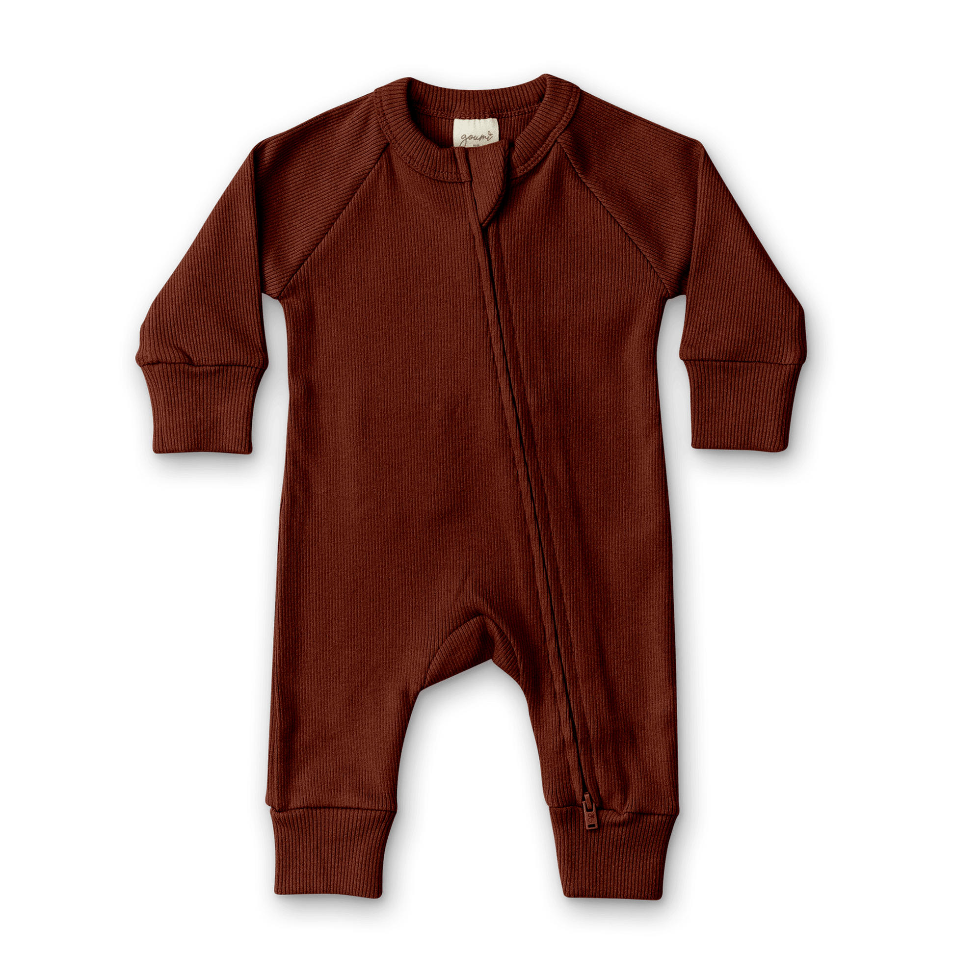 Rib Knit Zipper Romper - Redwood - Bossy Beans
