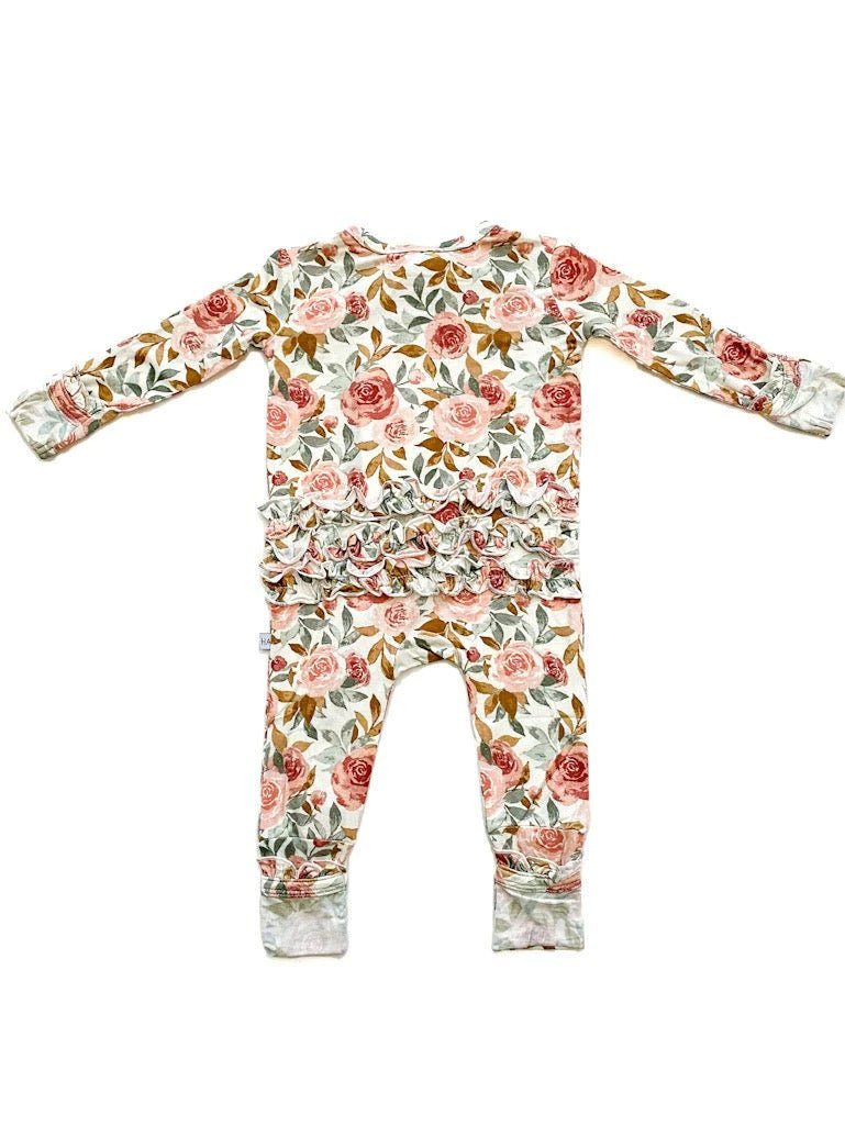 Ruffle Zipper One Piece - Dusty Pink Floral - Bamboo - Bossy Beans