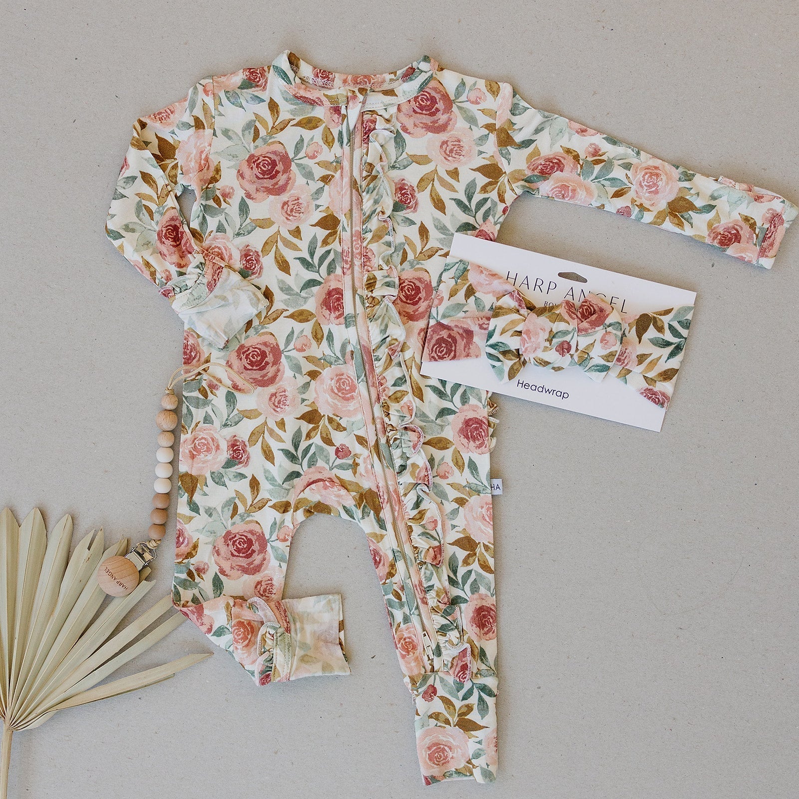 Ruffle Zipper One Piece - Dusty Pink Floral - Bamboo - Bossy Beans