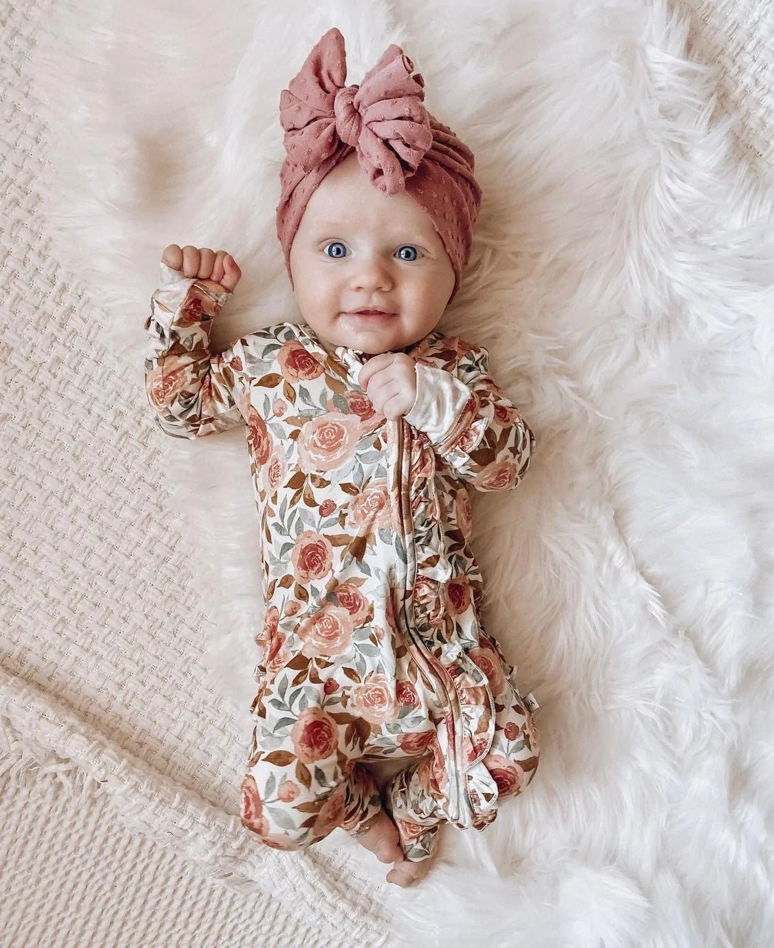 Ruffle Zipper One Piece - Dusty Pink Floral - Bamboo - Bossy Beans