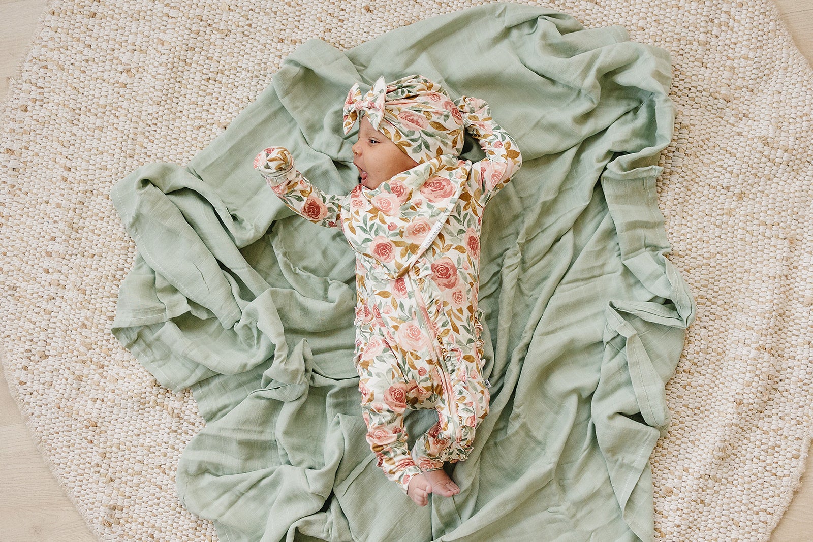 Ruffle Zipper One Piece - Dusty Pink Floral - Bamboo - Bossy Beans