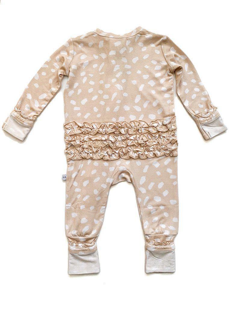 Ruffle Zipper One Piece - Sand Spotted - Bamboo - Bossy Beans