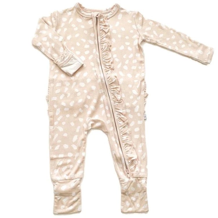 Ruffle Zipper One Piece - Sand Spotted - Bamboo - Bossy Beans
